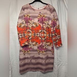 Badgley Mischka Floral Shift Dress in Lavender, Red and Pink